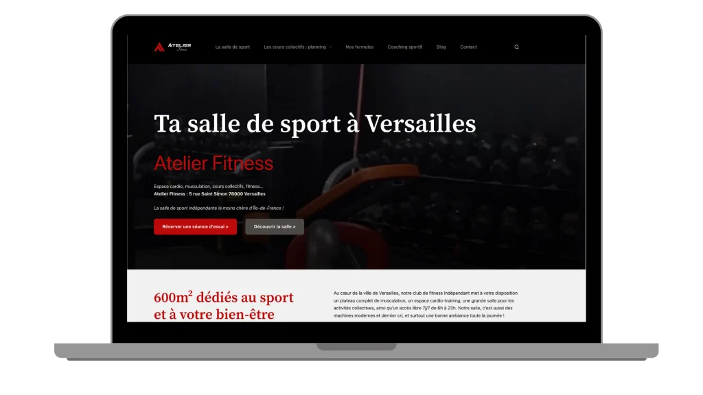 Capture d'écran de la page d'accueil Atelier Fitness à Versailles